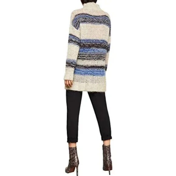 BCBG Max Azria L Oversized Sweater Mohair Blend Shaggy Striped Open Weave Chunky - Picture 3 of 8